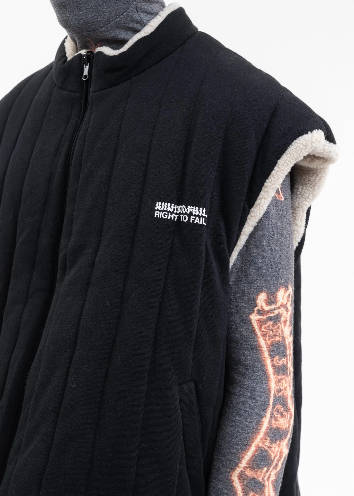 BLACK FLOWER MAN REVERSIBLE VEST PUFFER JACKET