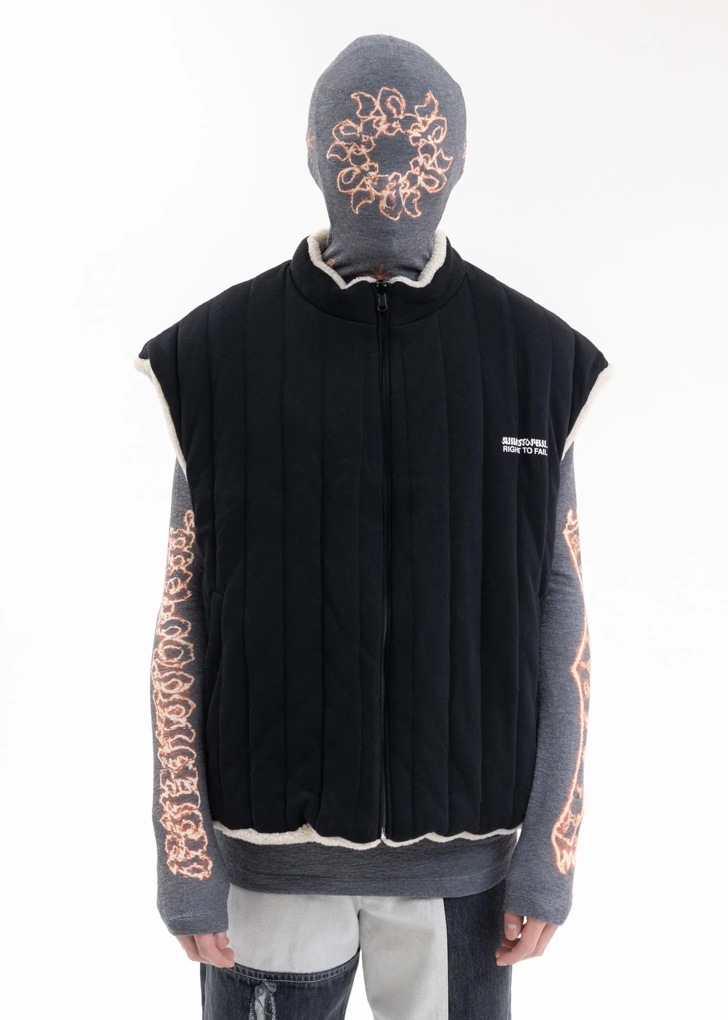 BLACK FLOWER MAN REVERSIBLE VEST PUFFER JACKET