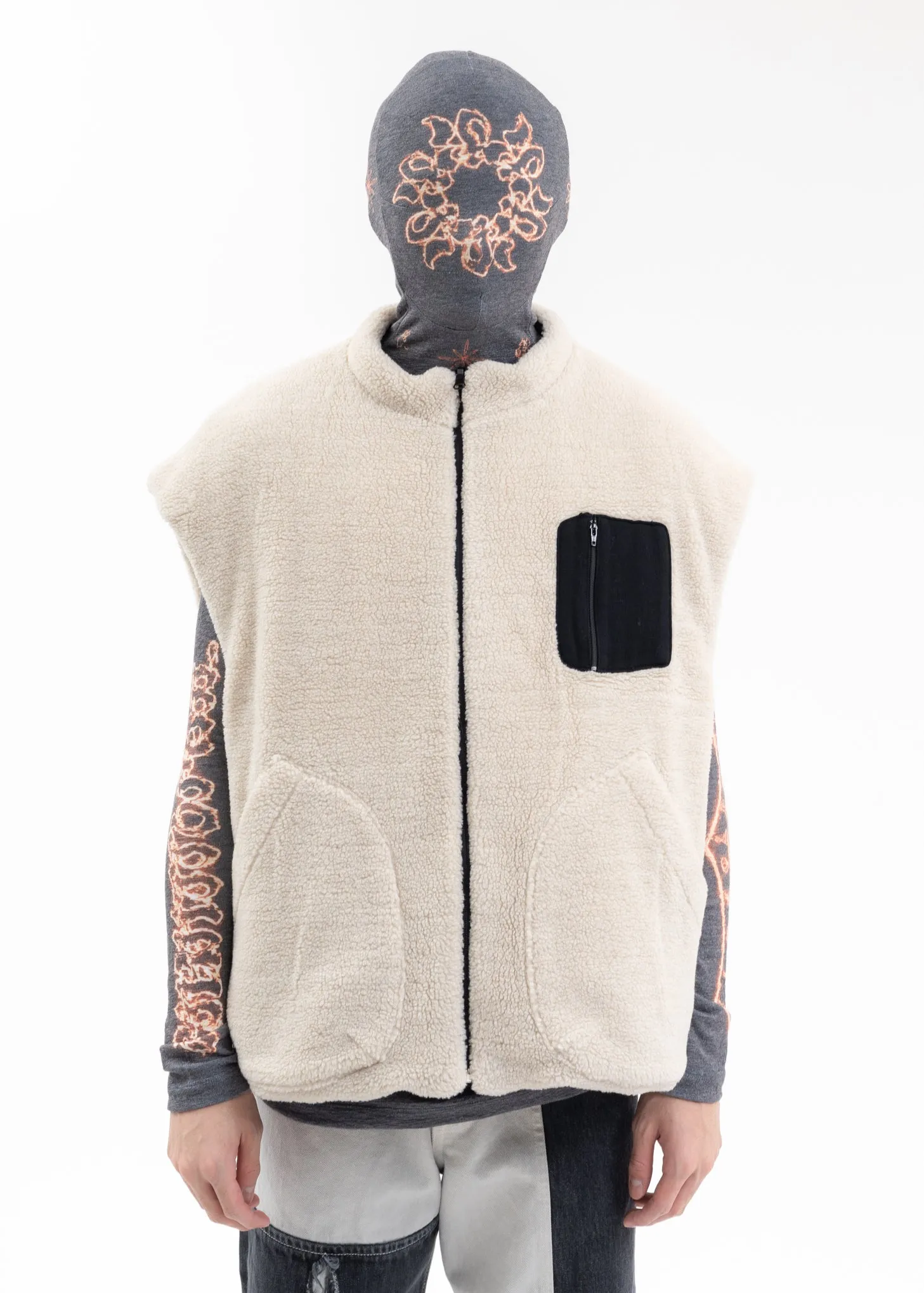 BLACK FLOWER MAN REVERSIBLE VEST PUFFER JACKET