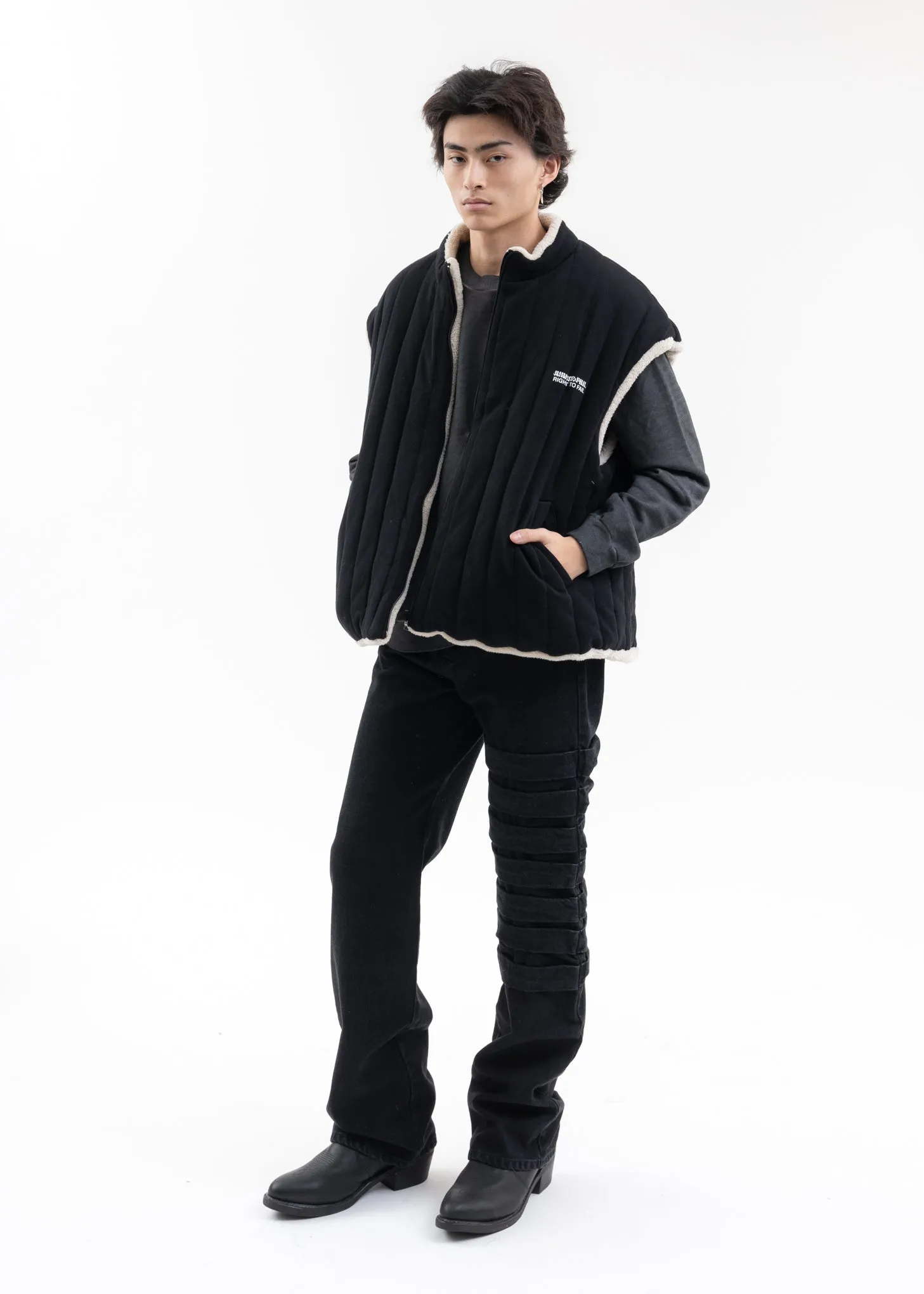 BLACK FLOWER MAN REVERSIBLE VEST PUFFER JACKET