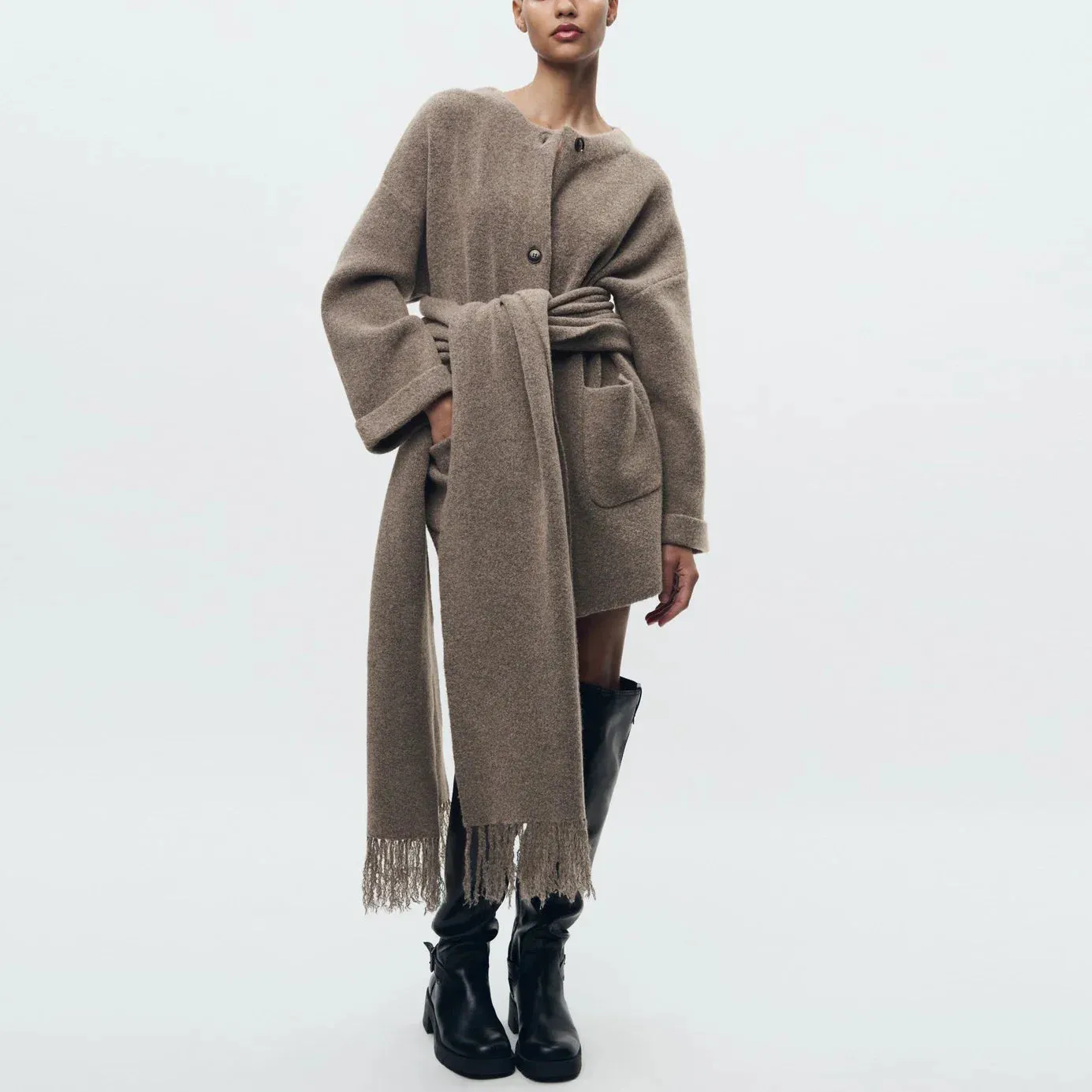Islay - Cardigan with attached scarf