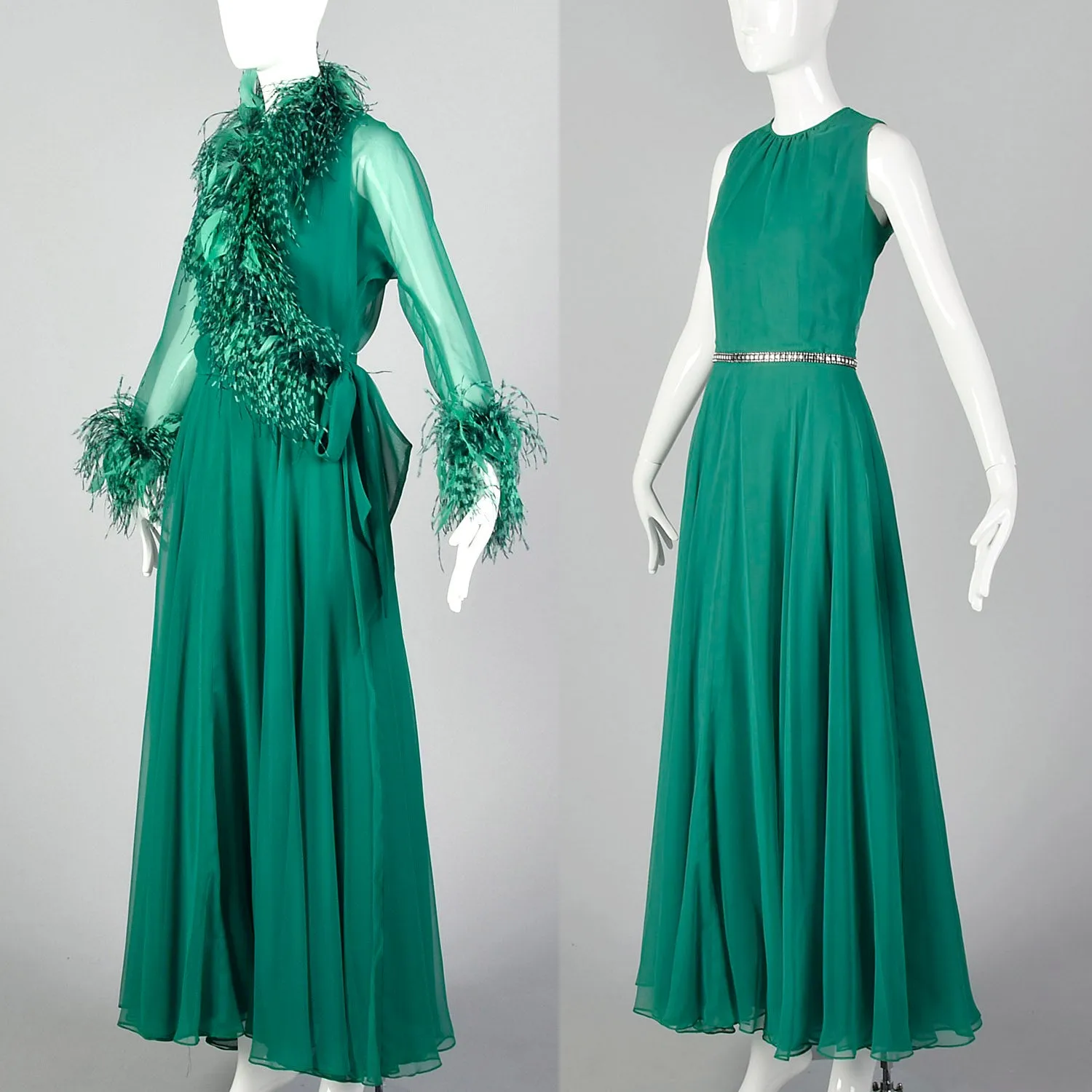 Medium Adele Simpson Elizabeth Arden 1970s Feather Gown and Jacket