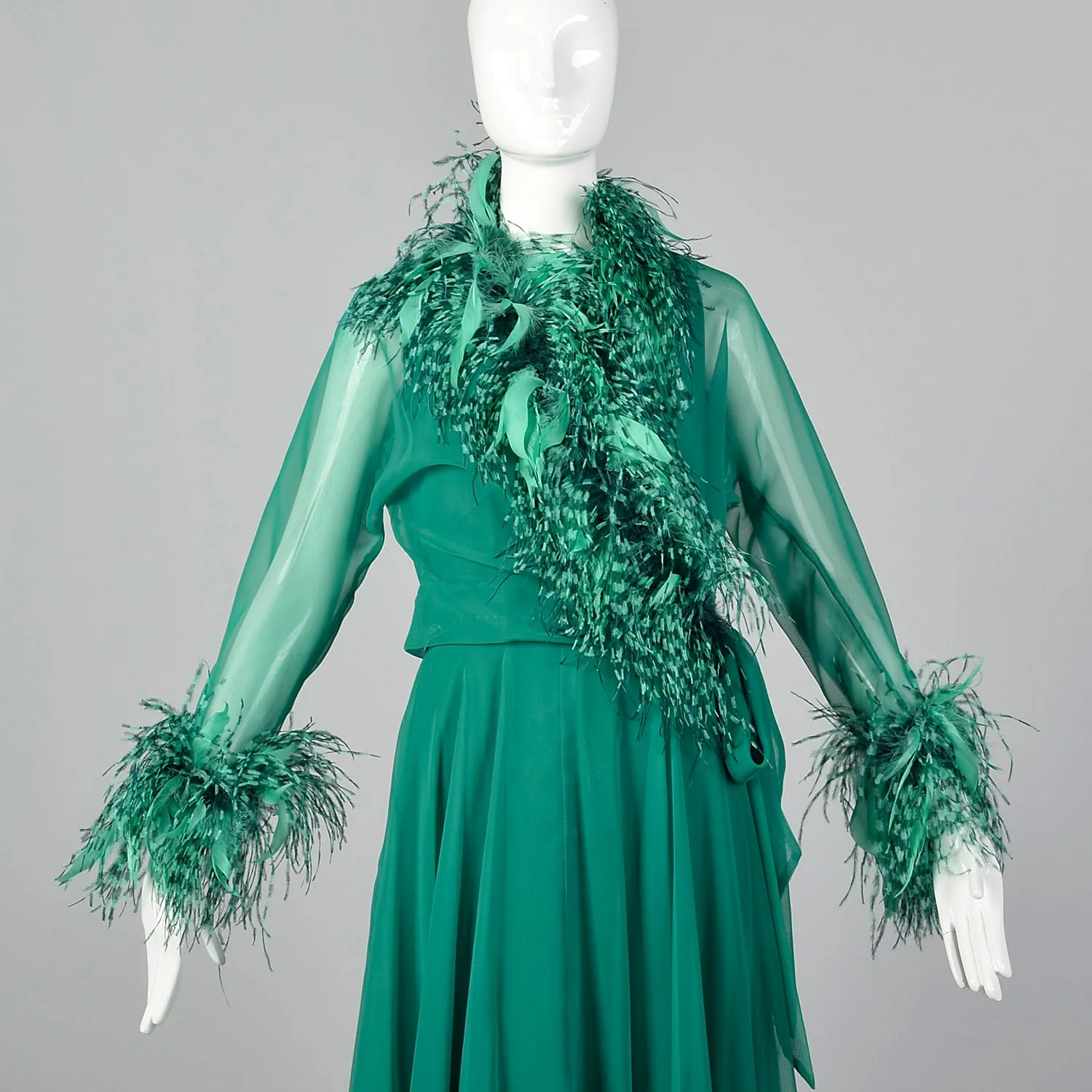 Medium Adele Simpson Elizabeth Arden 1970s Feather Gown and Jacket