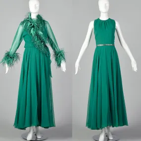 Medium Adele Simpson Elizabeth Arden 1970s Feather Gown and Jacket