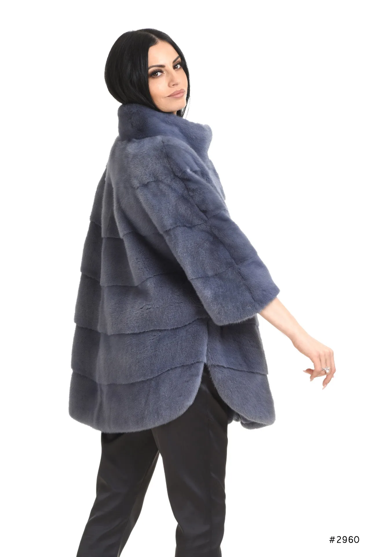 Oversize mink cape/jacket with stand up collar