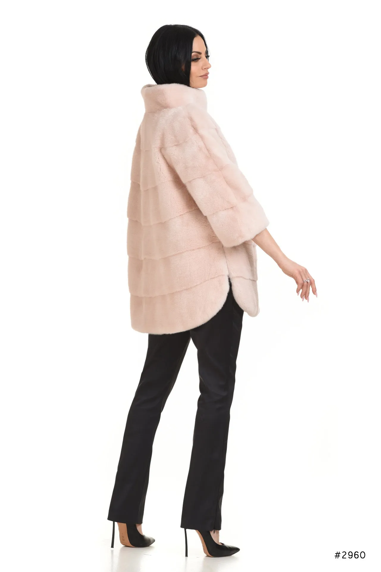 Oversize mink cape/jacket with stand up collar