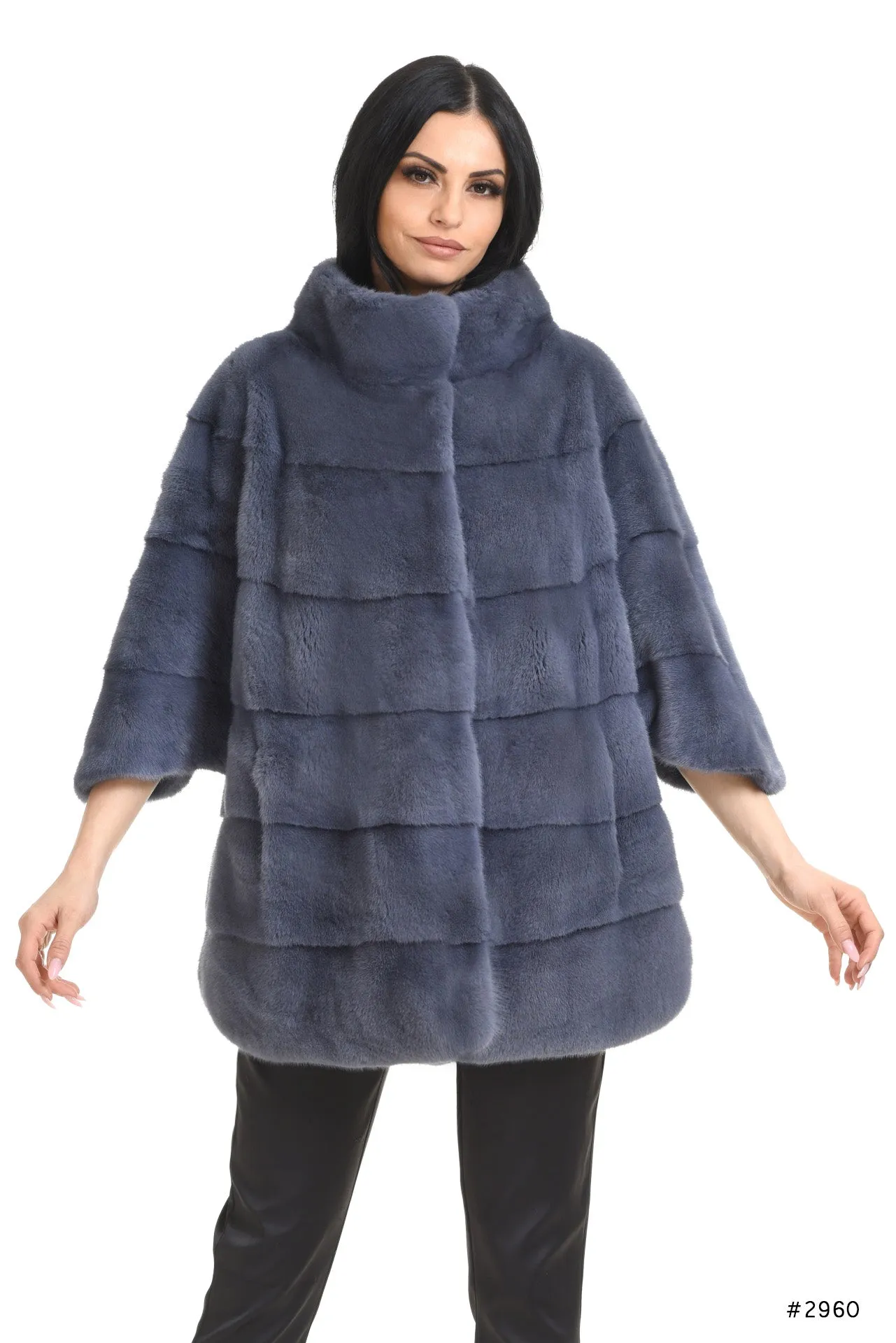 Oversize mink cape/jacket with stand up collar