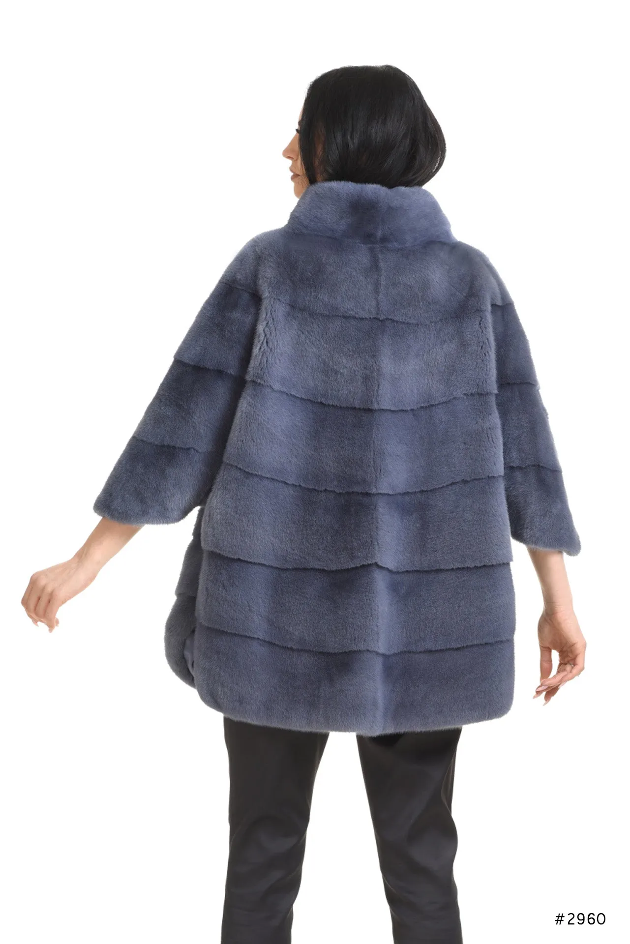 Oversize mink cape/jacket with stand up collar