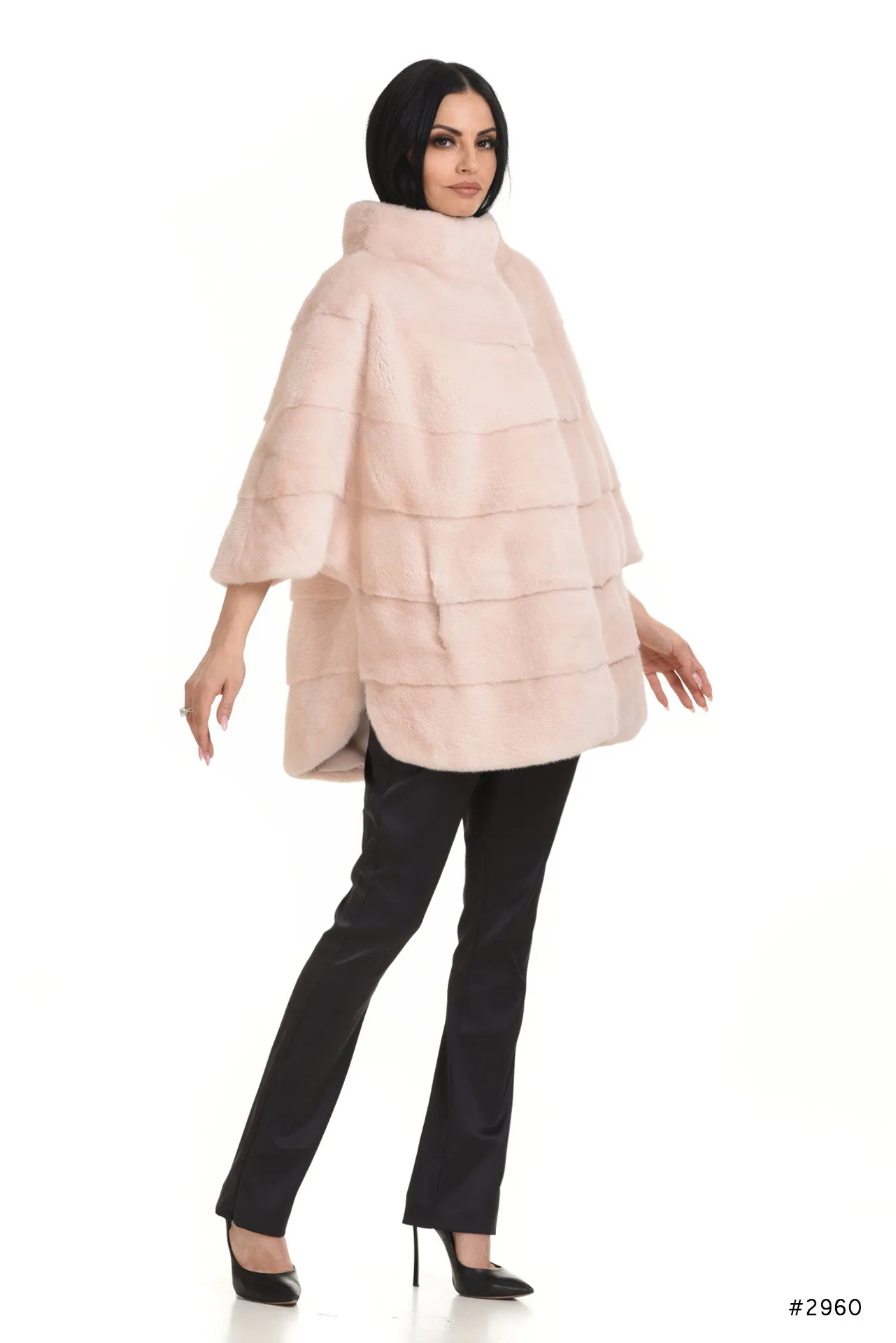Oversize mink cape/jacket with stand up collar