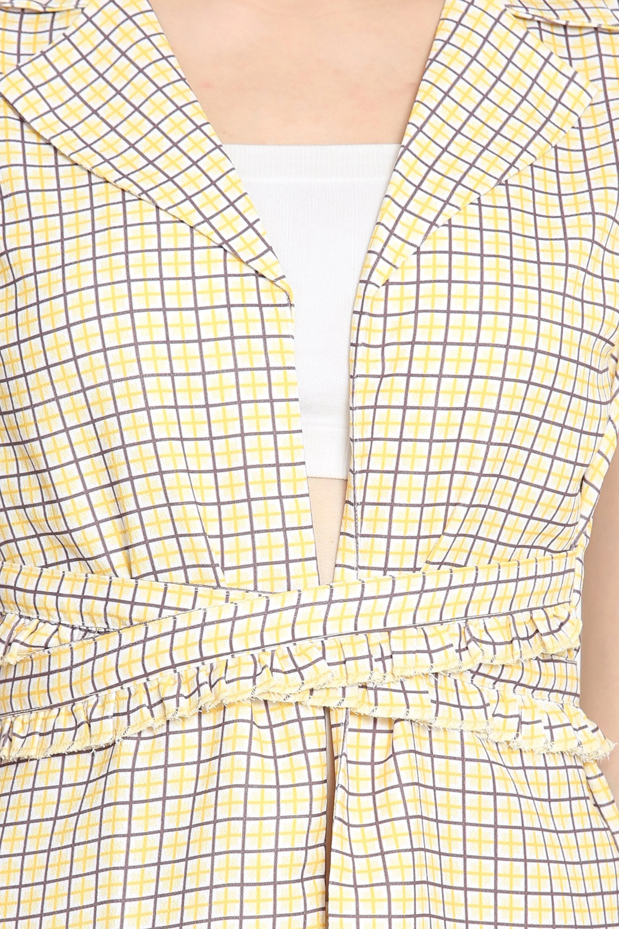 Ruffled belt Checked Trench coat