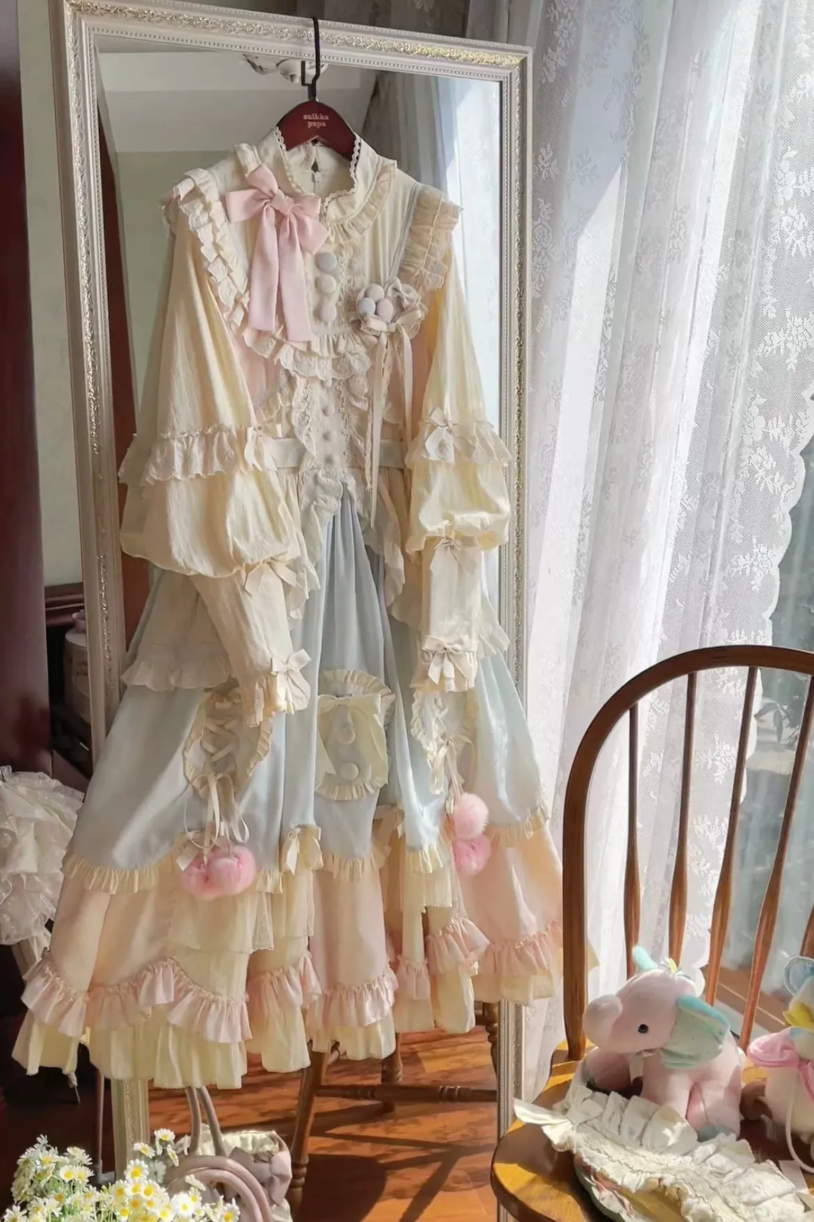Uncle Wall Original~Sleep Macaron~Sweet Lolita OP Dress Solid Color Dress