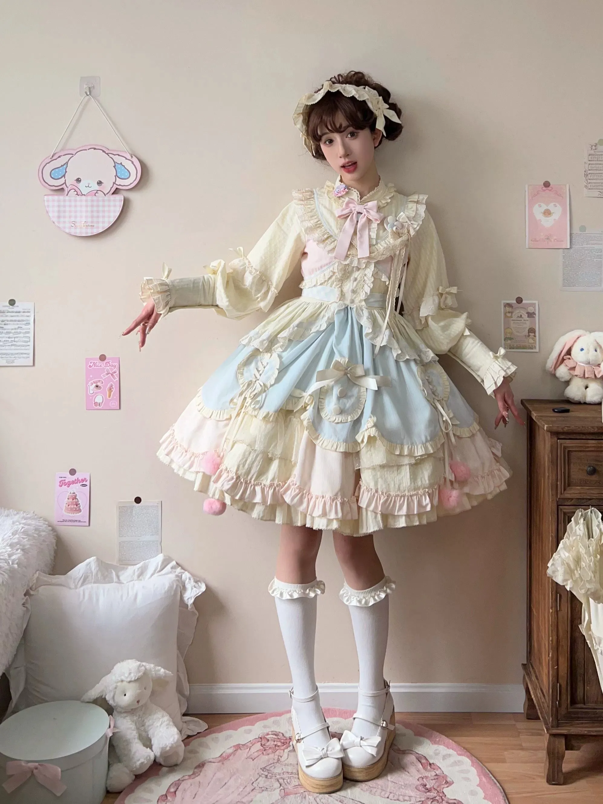 Uncle Wall Original~Sleep Macaron~Sweet Lolita OP Dress Solid Color Dress