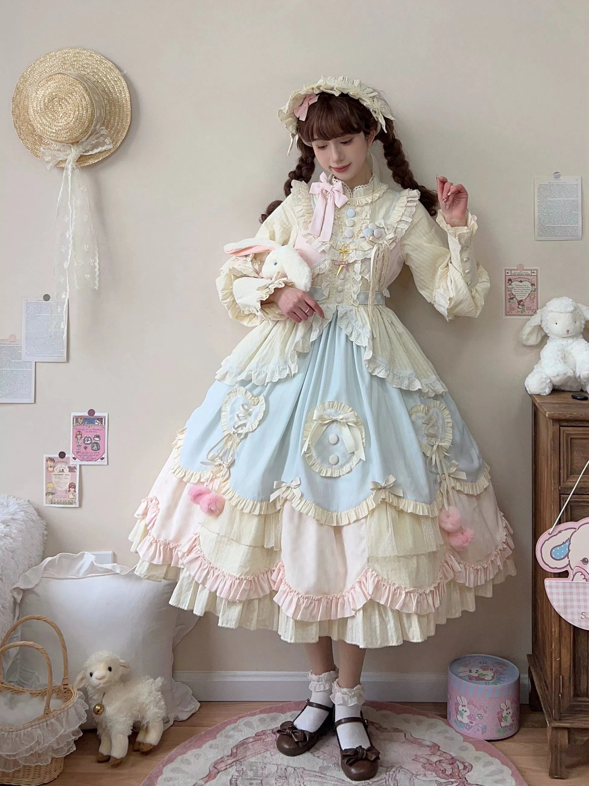 Uncle Wall Original~Sleep Macaron~Sweet Lolita OP Dress Solid Color Dress