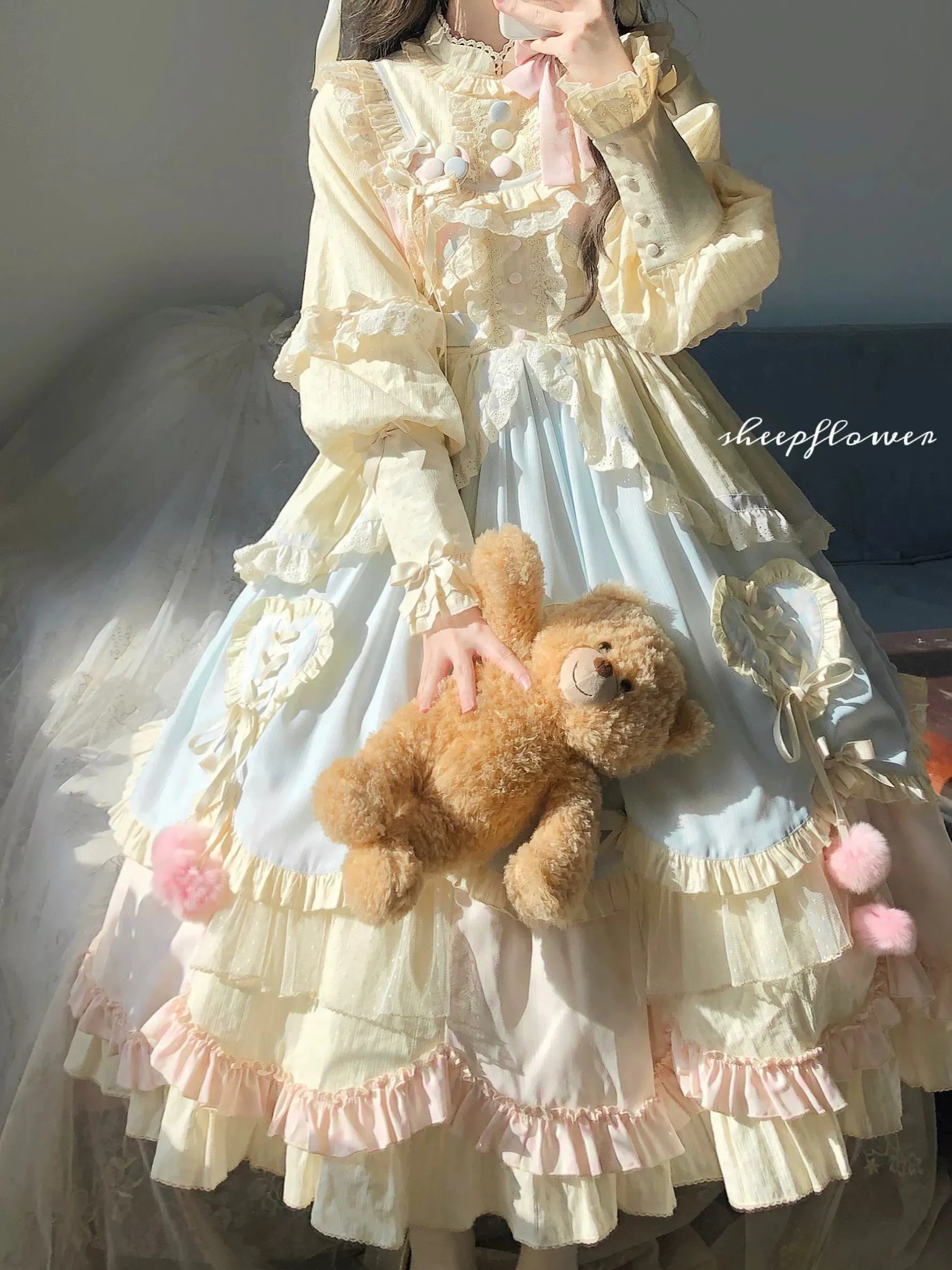 Uncle Wall Original~Sleep Macaron~Sweet Lolita OP Dress Solid Color Dress