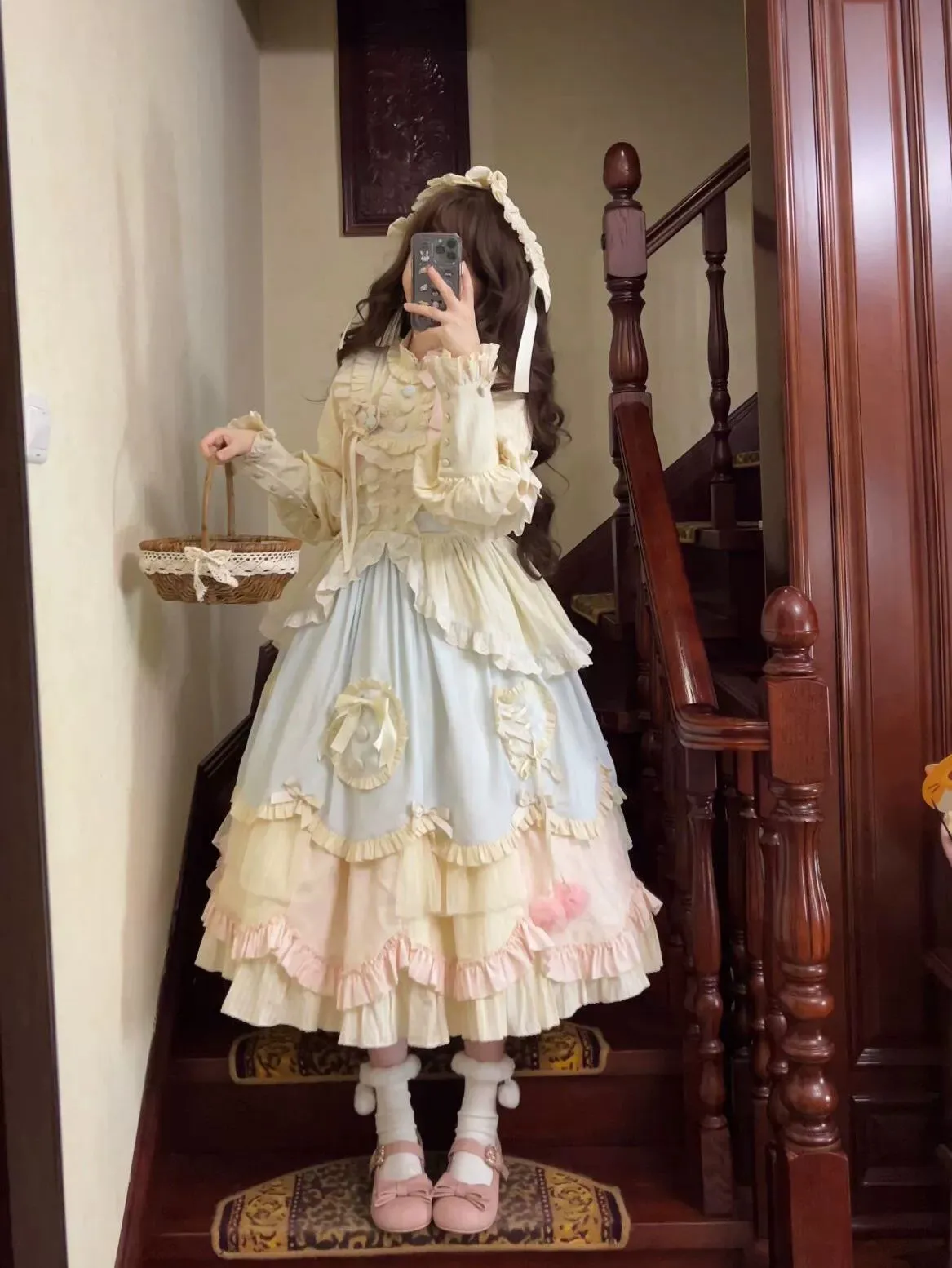 Uncle Wall Original~Sleep Macaron~Sweet Lolita OP Dress Solid Color Dress