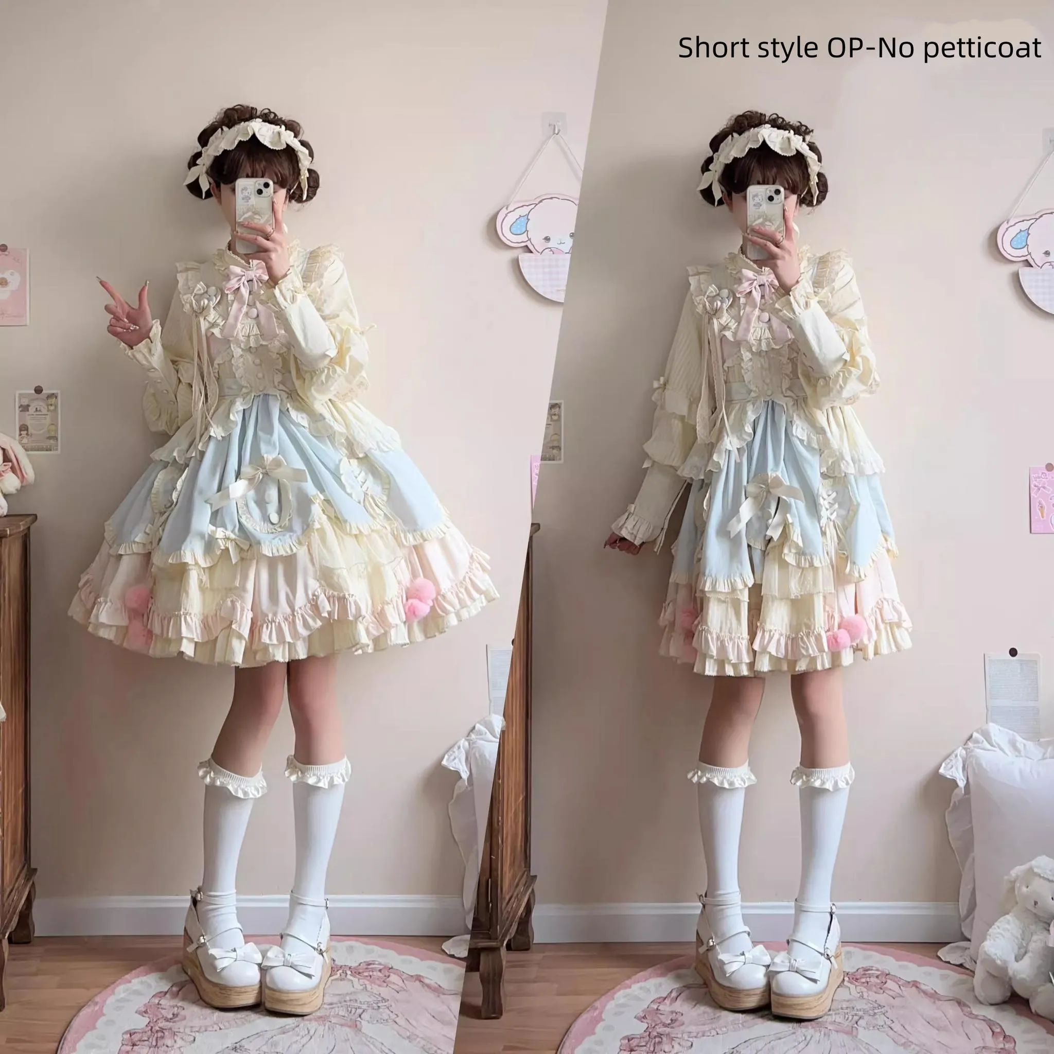 Uncle Wall Original~Sleep Macaron~Sweet Lolita OP Dress Solid Color Dress