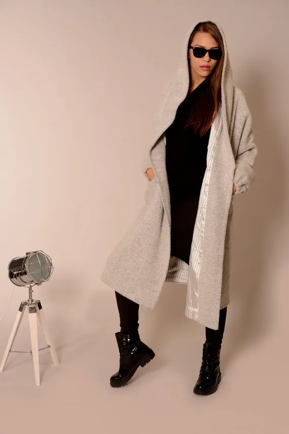 Wool oversized coat cardigan Light grey | Danellys ღ