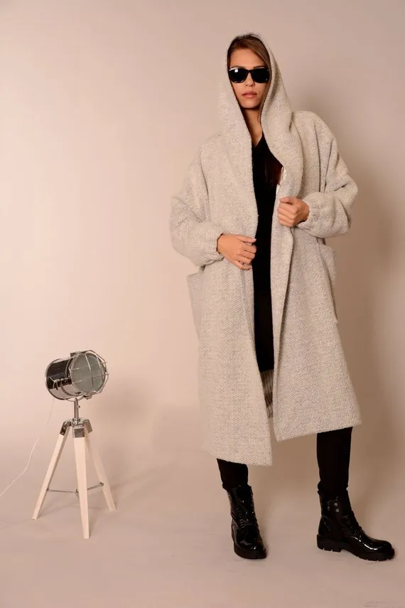 Wool oversized coat cardigan Light grey | Danellys ღ