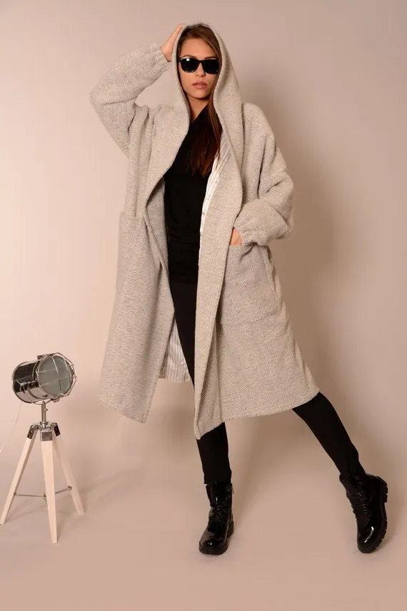 Wool oversized coat cardigan Light grey | Danellys ღ