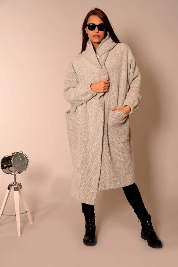 Wool oversized coat cardigan Light grey | Danellys ღ